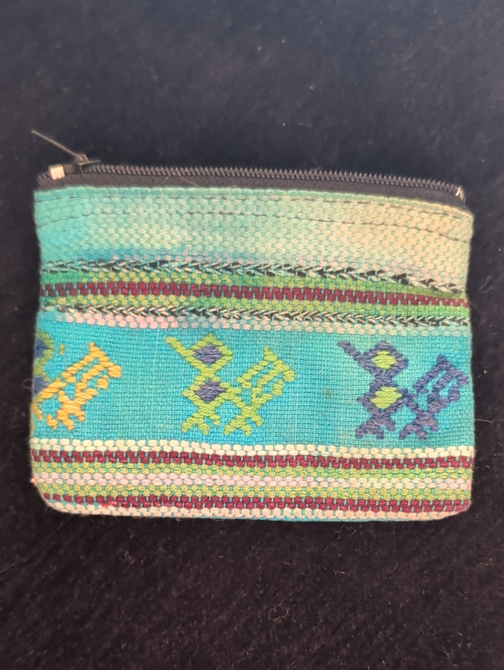 Turquoise Handwoven Zip Coin Pouch